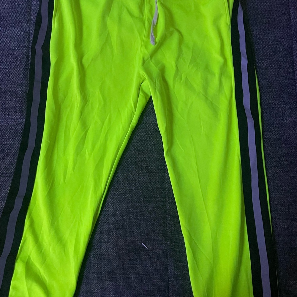 Neon Green Track Pants with Black Stripes